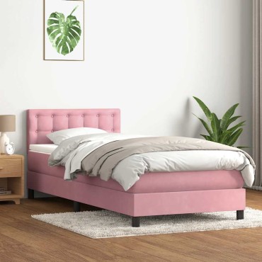 vidaXL Box Spring κρεβάτι με στρώμα ροζ 100x220cm Βελούδινο - Μονό