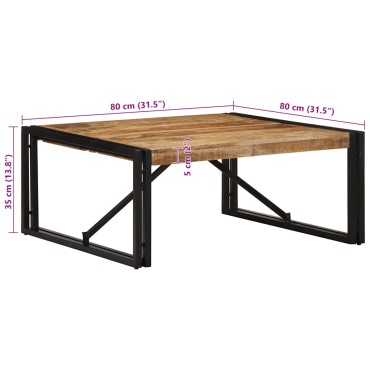 vidaXL Τραπεζάκι σαλονιού 80x80x35cm Στερεό ακατέργαστο ξύλο Mango 1 τεμ.