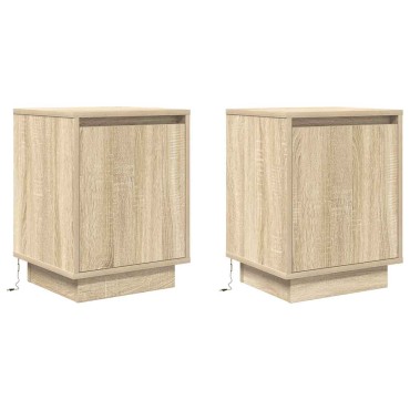 vidaXL Κομοδίνα με φώτα LED 2 τεμ. Sonoma Oak 38x34x50cm