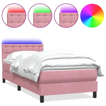 vidaXL Box Spring κρεβάτι με στρώμα ροζ 80x210cm Βελούδινο - Μονό