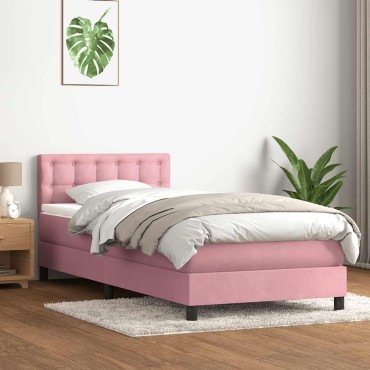 vidaXL Box Spring κρεβάτι με στρώμα ροζ 80x210cm Βελούδινο - Μονό