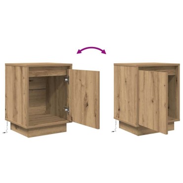 vidaXL Κομοδίνα με φώτα LED 2 τεμ. Artisan Oak 38x34x50cm