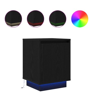 vidaXL Κομοδίνα με φώτα LED 2 τεμ. Μαύρο 38x34x50cm