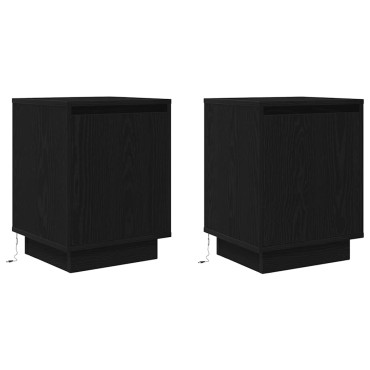 vidaXL Κομοδίνα με φώτα LED 2 τεμ. Μαύρο 38x34x50cm