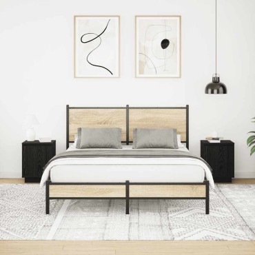 vidaXL Κομοδίνα με φώτα LED 2 τεμ. Μαύρο 38x34x50cm