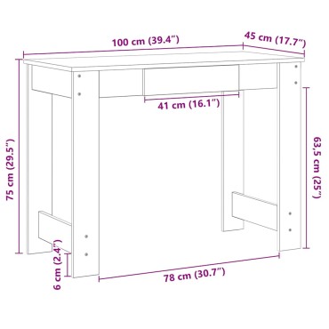 vidaXL Γραφείο Γκρι Sonoma 100x45x75cm από Επεξεργασμένο Ξύλο 1 τεμ.