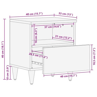 vidaXL Κομοδίνα 2 τεμ. 40x33x46cm από Μασίφ Ξύλο Μάνγκο