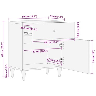 vidaXL Κομοδίνο 50x33x60cm από Μασίφ Ξύλο Μάνγκο 1 τεμ.
