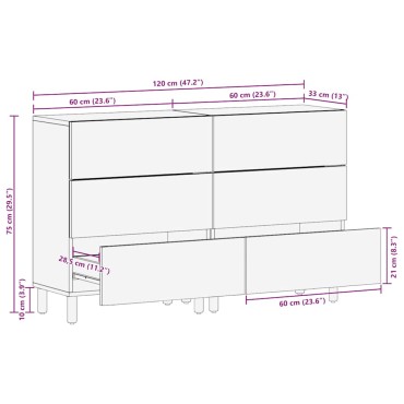 vidaXL Sideboards 2 τεμ. καφέ 60x33x75cm μασίφ ξύλο Mango