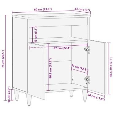 vidaXL Συρταριέρα 60x33x75cm από Μασίφ Ξύλο Μάνγκο 1 τεμ.