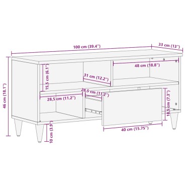 vidaXL Έπιπλο Τηλεόρασης Μαύρο 100x33x46cm από Μασίφ Ξύλο Μάνγκο