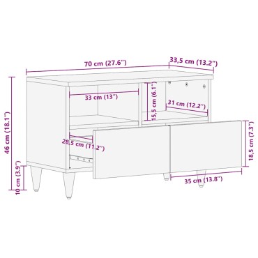 vidaXL Ντουλάπι τηλεόρασης ανοιχτό γκρι 70x33,5x46cm μασίφ ξύλο Mango 1 τεμ.