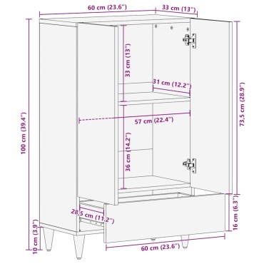 vidaXL Highboard 60x33x110cm μασίφ ξύλο Mango 1 τεμ.