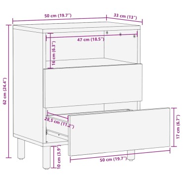vidaXL Κομοδίνο καφέ 50x33x60cm μασίφ ξύλο Mango 1 τεμ.