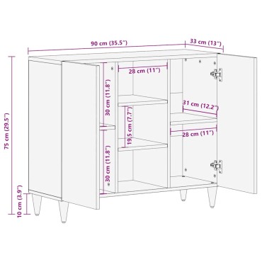 vidaXL Sideboard 90x33x75cm μασίφ ξύλο Mango 1 τεμ.