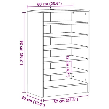 vidaXL Παπουτσοθήκη Όψη Παλαιού Ξύλου 60x35x92cm Επεξεργασμένο Ξύλο