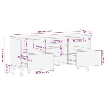 vidaXL Έπιπλο Τηλεόρασης Μαύρο 100x33x46cm από Μασίφ Ξύλο Μάνγκο