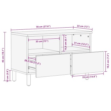 vidaXL Ντουλάπι τηλεόρασης καφέ 70x33x46cm μασίφ ξύλο Mango 1 τεμ.