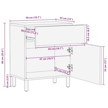 vidaXL Κομοδίνο καφέ 50x33x60cm μασίφ ξύλο Mango 1 τεμ.