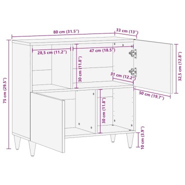 vidaXL Sideboard 80x33x75cm μασίφ ξύλο Mango 1 τεμ.