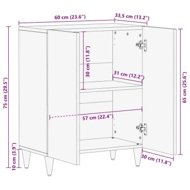 vidaXL Sideboard ανοιχτό γκρι 60x33,5x75cm μασίφ ξύλο Mango