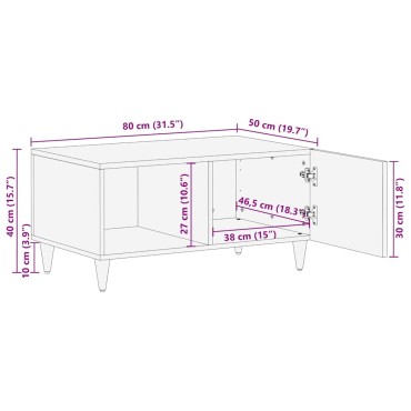 vidaXL Τραπεζάκι σαλονιού ανοιχτό γκρι 80x50x40cm μασίφ ξύλο Mango 1 τεμ.