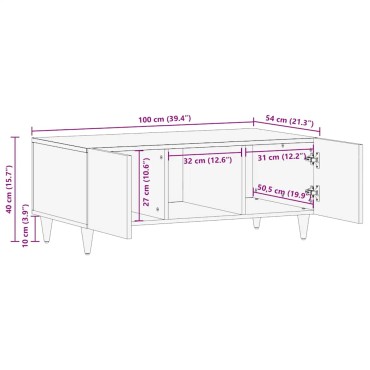vidaXL Τραπεζάκι σαλονιού ανοιχτό γκρι 100x54x40cm μασίφ ξύλο Mango 1 τεμ.