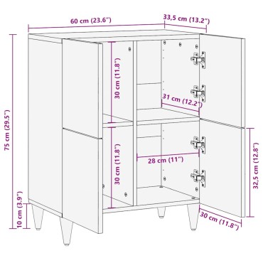 vidaXL Sideboard 60x33,5x75cm μασίφ ξύλο Mango