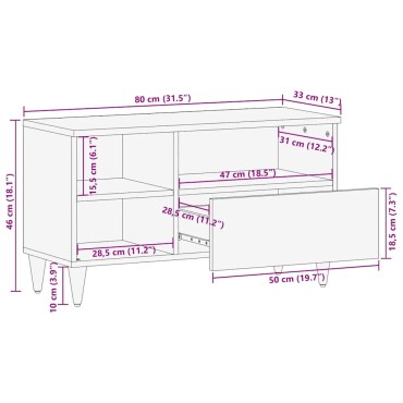 vidaXL Έπιπλο Τηλεόρασης Μαύρο 80x33x46cm από Μασίφ Ξύλο Μάνγκο