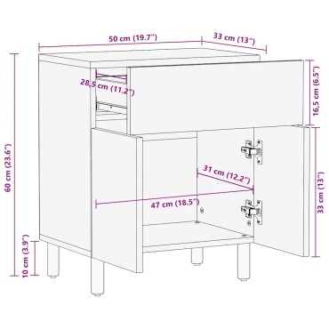 vidaXL Κομοδίνο καφέ 50x33x60cm μασίφ ξύλο Mango 1 τεμ.