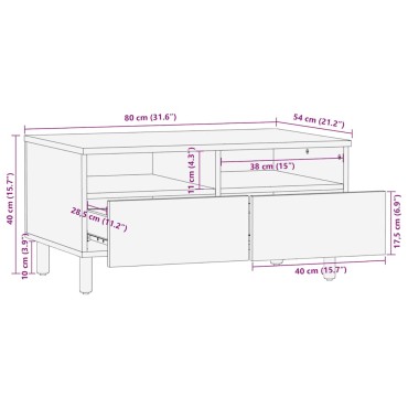 vidaXL Τραπεζάκι σαλονιού καφέ 80x54x40cm μασίφ ξύλο Mango 1 τεμ.