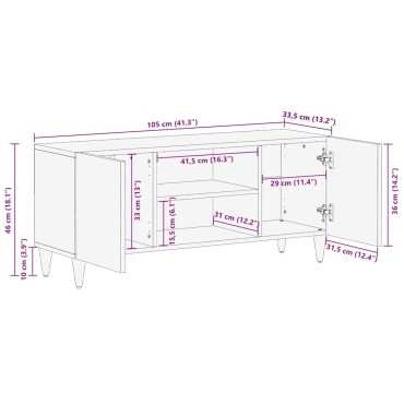ντουλάπι τηλεόρασης vidaXL ανοιχτό γκρι 105x33,5x46cm μασίφ ξύλο Mango