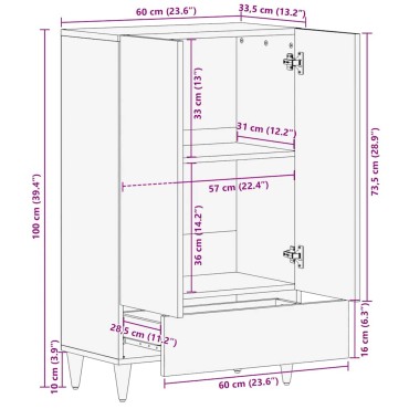 vidaXL Highboard 60x33,5x100cm μασίφ ξύλο Mango