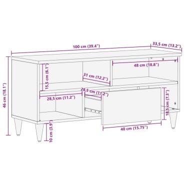 ντουλάπι τηλεόρασης vidaXL 100x33,5x46cm μασίφ ξύλο Mango