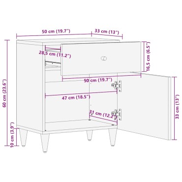 vidaXL κομοδίνο ντουλάπι ανοιχτό γκρι 50x33x60cm μασίφ ξύλο Mango 1 τεμ.