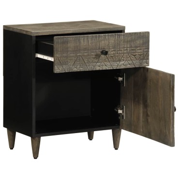vidaXL κομοδίνο ντουλάπι ανοιχτό γκρι 50x33x60cm μασίφ ξύλο Mango 1 τεμ.