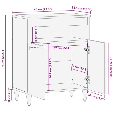 vidaXL Sideboard 60x33,5x75cm μασίφ ξύλο Mango
