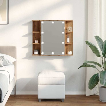 vidaXL Ντουλάπι καθρέφτη με LED Artisan Oak 70x16,5x60cm 1 τεμ.