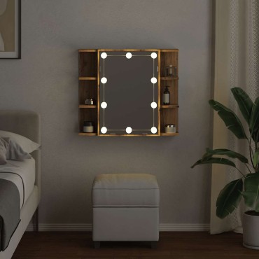 vidaXL Ντουλάπι καθρέφτη με LED Artisan Oak 70x16,5x60cm 1 τεμ.