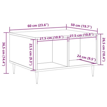 vidaXL Τραπεζάκι σαλονιού Artisan Oak 60x50x36,5cm Κατασκευασμένο ξύλο 1 τεμ.