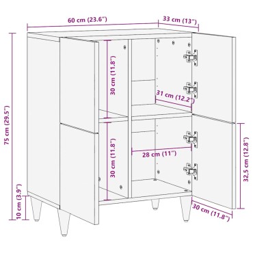 vidaXL Συρταριέρα 60x33x75cm από Μασίφ Ξύλο Μάνγκο 1 τεμ.