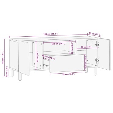 vidaXL Ντουλάπι τηλεόρασης καφέ 105x33x46cm από μασίφ ξύλο Mango 1 τεμ.