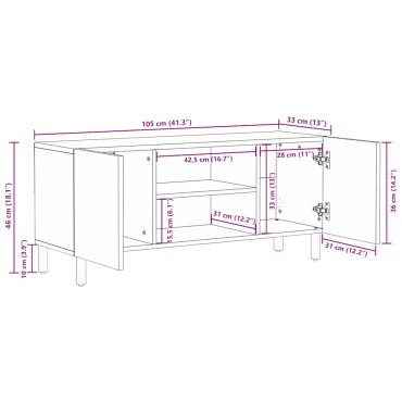 vidaXL Ντουλάπι τηλεόρασης καφέ 105x33x46cm από μασίφ ξύλο Mango 1 τεμ.