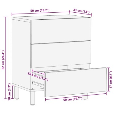 vidaXL Κομοδίνο καφέ 50x33x60cm μασίφ ξύλο Mango 1 τεμ.