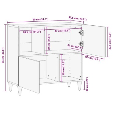 vidaXL Sideboard 80x33,5x75cm μασίφ ξύλο Mango