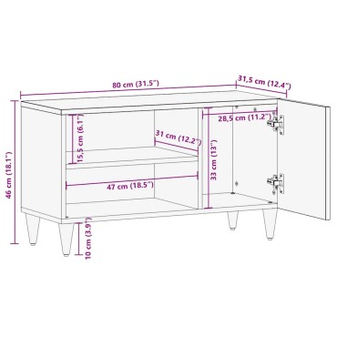 vidaXL Ντουλάπι τηλεόρασης ανοιχτό γκρι 80x31,5x46cm μασίφ ξύλο Mango 1 τεμ.