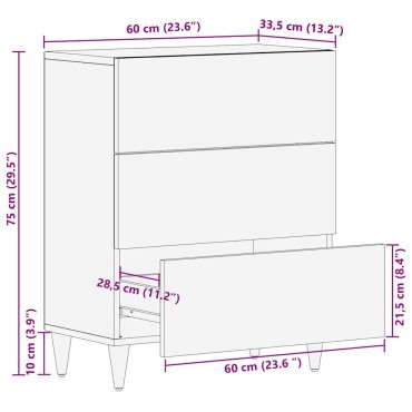 vidaXL Sideboard ανοιχτό γκρι 60x33,5x75cm μασίφ ξύλο Mango