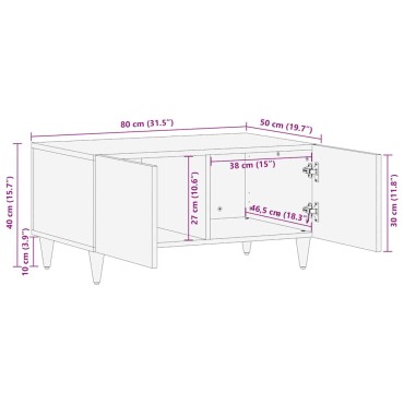 vidaXL Τραπεζάκι σαλονιού ανοιχτό γκρι 80x50x40cm μασίφ ξύλο Mango 1 τεμ.