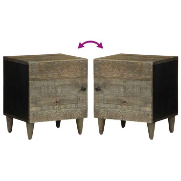 vidaXL κομοδίνο ντουλάπι ανοιχτό γκρι 40x33x46cm μασίφ ξύλο Mango 1 τεμ.
