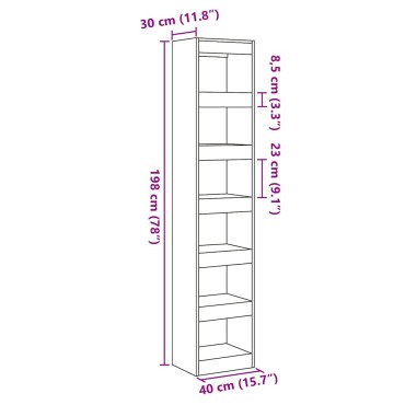 vidaXL Ντουλάπι βιβλίων/διαχωριστικό δωματίου Artisan Oak 40x30x198cm 1 τεμ.